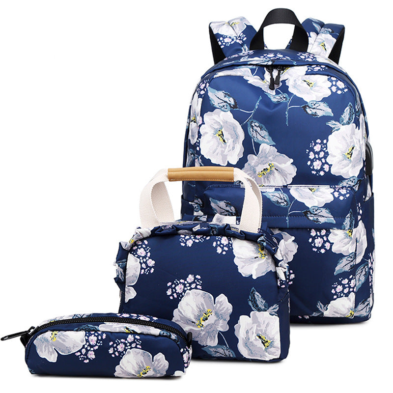 Durable Three-piece Printed Female Computer Lunch Bags