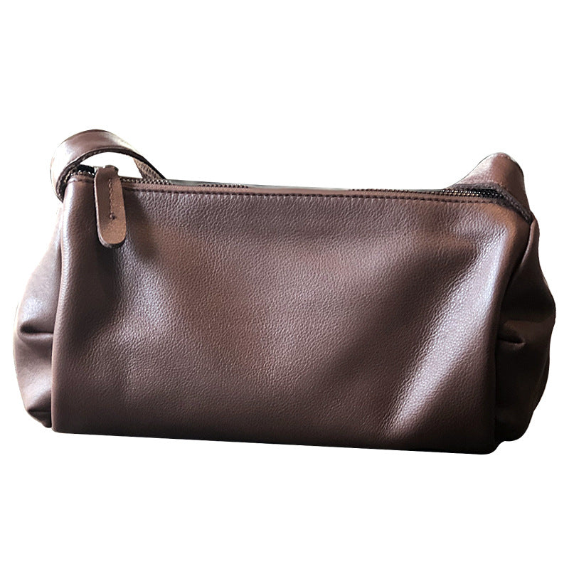 Women's Genuine Leather Cylindrical Pouch Soft Retro Top Bags