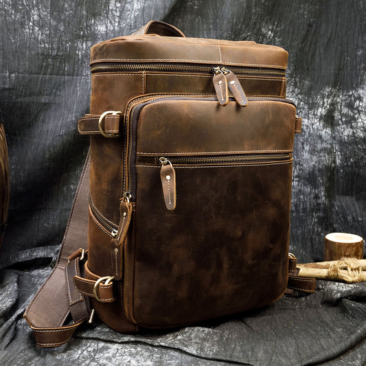 Men's Leather Vintage Crazy Horse Cylinder First Backpacks