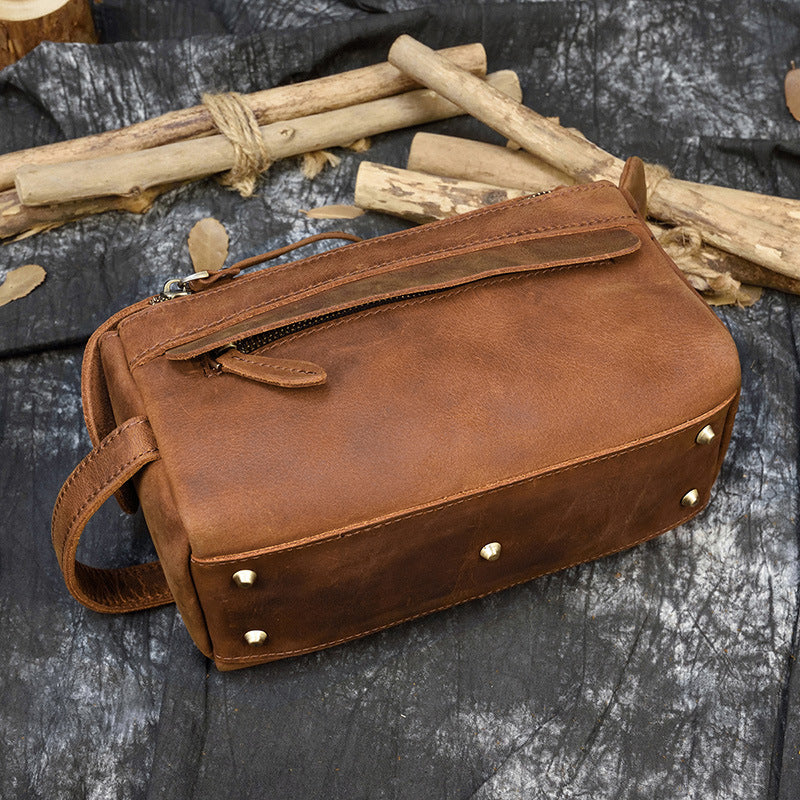 Women's & Men's & Horse Leather Clutch Real Toiletry Men's Handbags