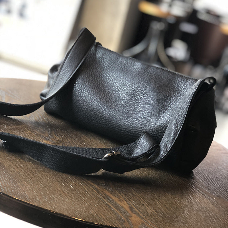 Women's Genuine Leather Cylindrical Pouch Soft Retro Top Bags