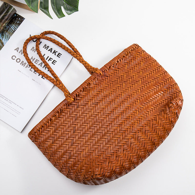 Genuine Leather Imported Regeneration Handmade Herringbone Handbags