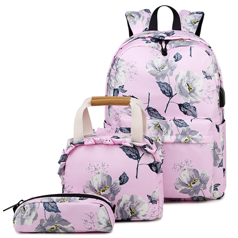 Durable Three-piece Printed Female Computer Lunch Bags