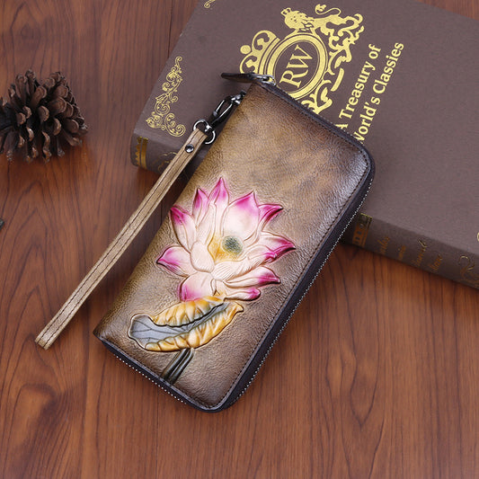 Women's Layer Cowhide Retro Rub Colored Multiple Ladies Wallets