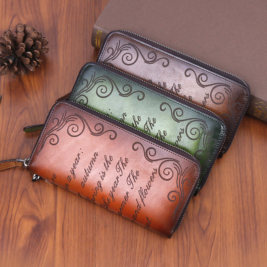 Women's Retro Style Long First Layer Cowhide Bags