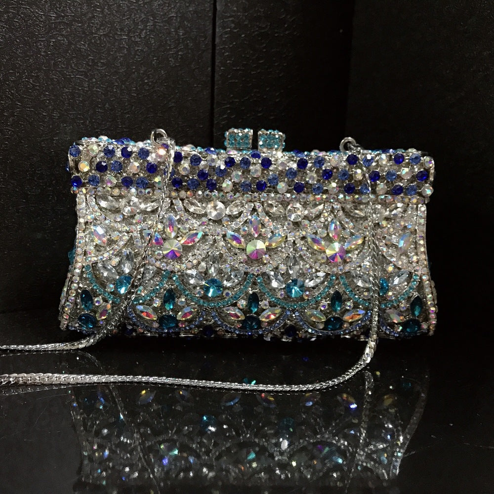 Women's Selected Hollow Metal Diamond Scale Blue Evening Bags
