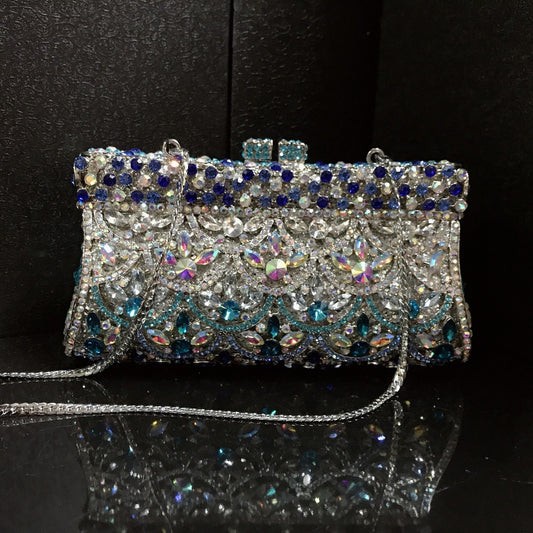 Women's Selected Hollow Metal Diamond Scale Blue Evening Bags