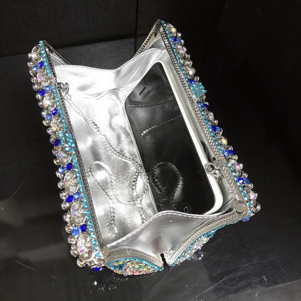 Women's Selected Hollow Metal Diamond Scale Blue Evening Bags