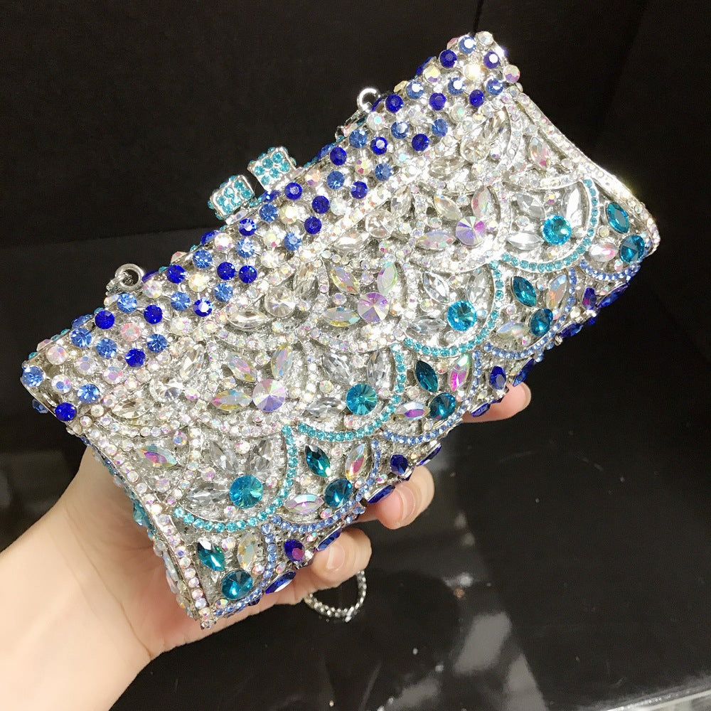 Women's Selected Hollow Metal Diamond Scale Blue Evening Bags