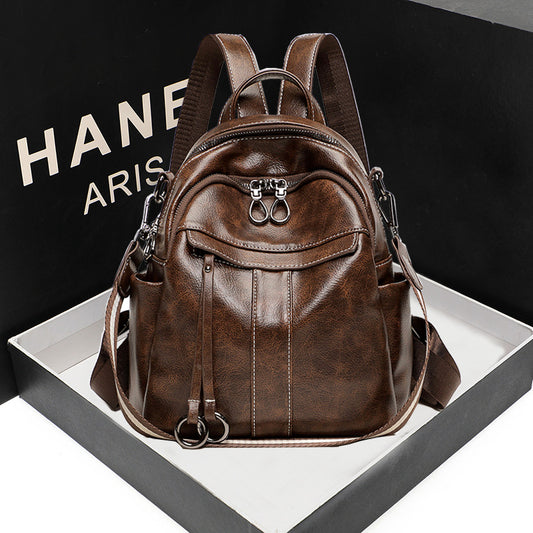 Women's Single Korean Fashion Vintage Leather Backpacks