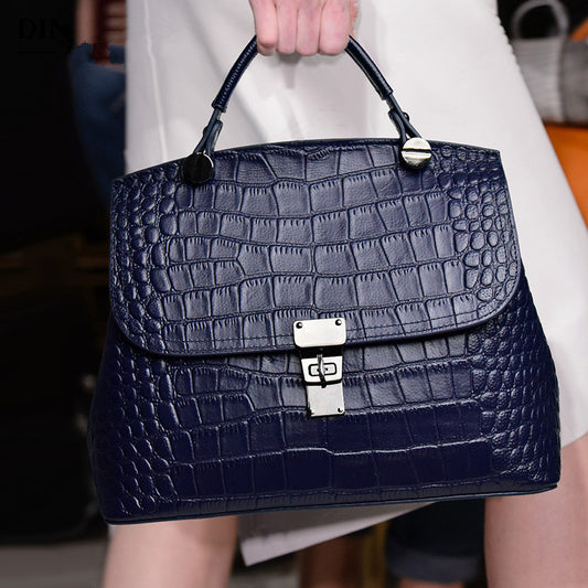 Women's Leather First Layer Cowhide Alligator Print Handbags