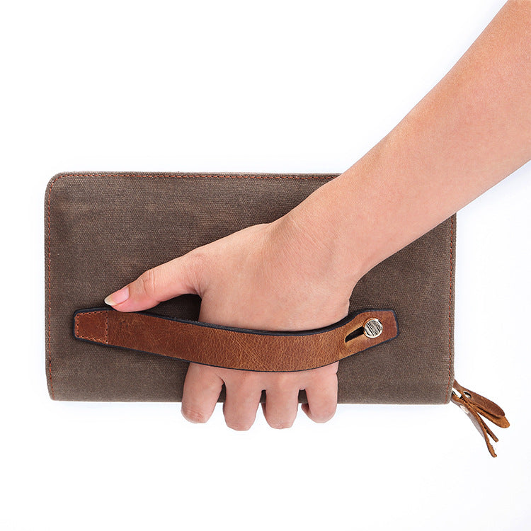 Men's Wax Cloth Zipper Long Genuine Leather First Men's Wallets