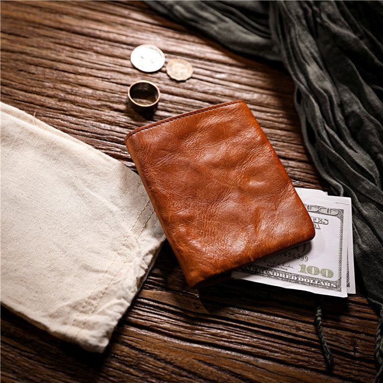 Men's Short Leather Simple Vegetable Tanned First Men's Wallets
