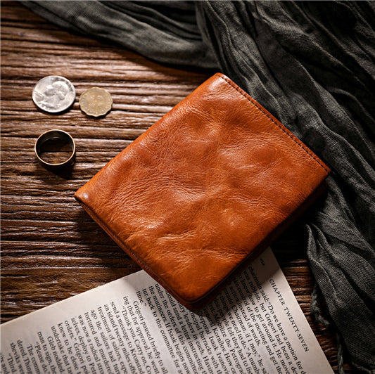 Men's Short Leather Simple Vegetable Tanned First Men's Wallets