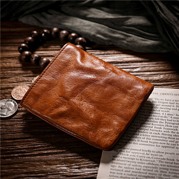 Men's Short Leather Simple Vegetable Tanned First Men's Wallets