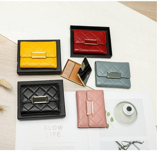 Women's Leather Folding Fashion First Layer Short Ladies Wallets