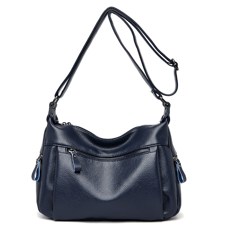 Women's Mom Cowhide Lychee Pattern Simple Soft Crossbody Bags