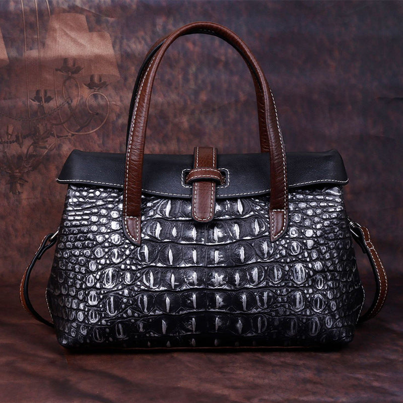 Women's First Layer Cowhide Embossed Crocodile Pattern Shoulder Bags