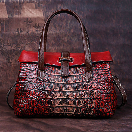 Women's First Layer Cowhide Embossed Crocodile Pattern Shoulder Bags