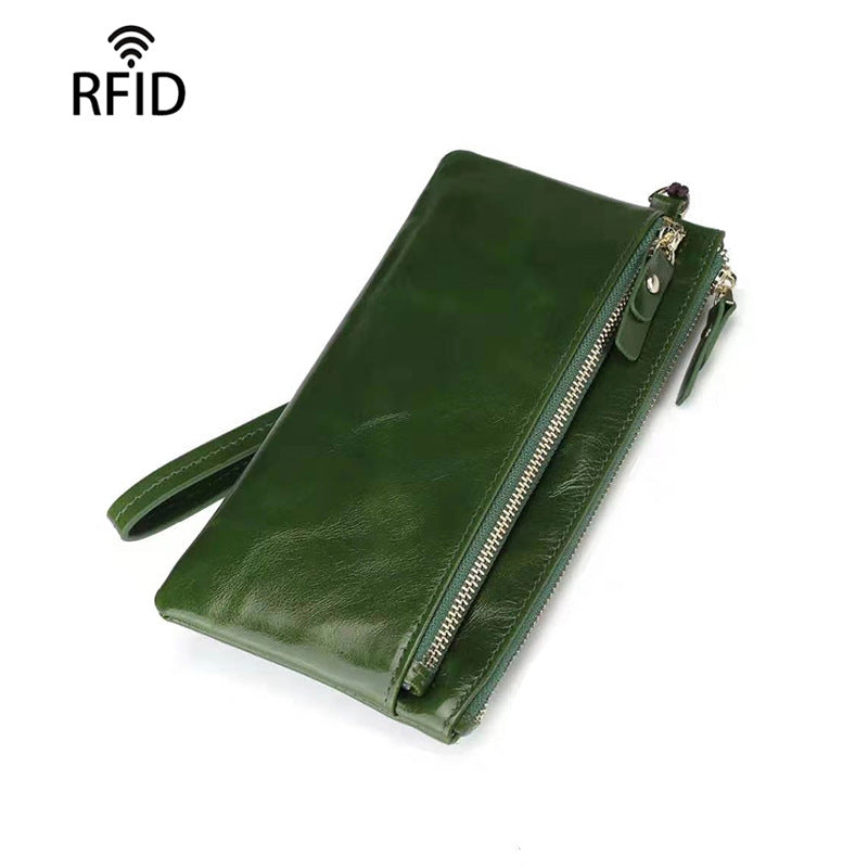 Fashion Oil Wax Leather Retro Long Ladies Wallets