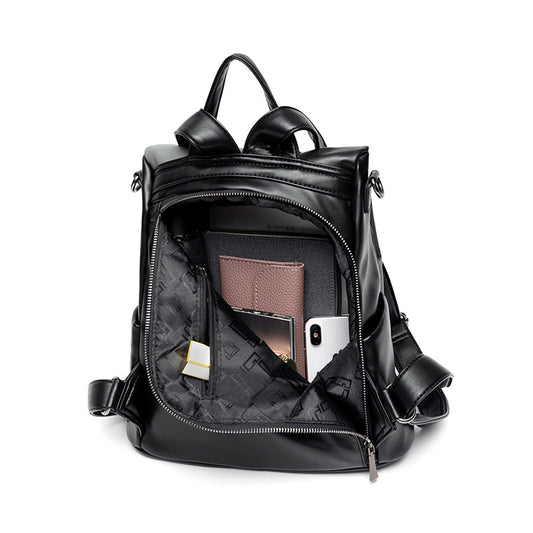 Women's Style Versatile Fashion Soft Leather Large Backpacks
