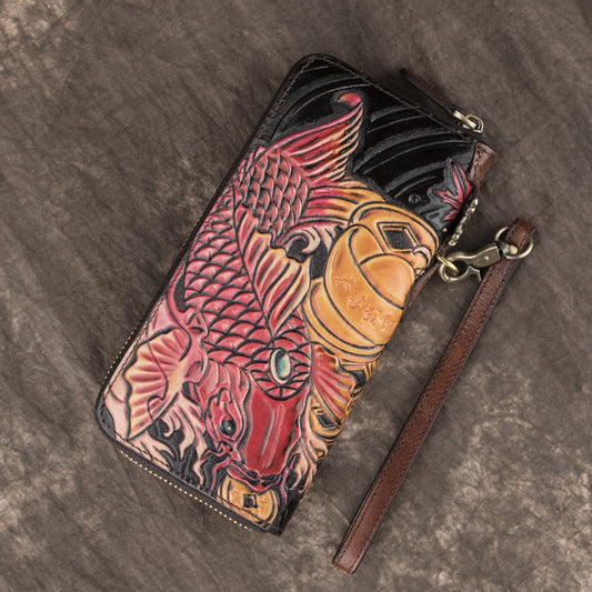 Women's & Men's & Real Carving Craft Zipper First Layer Ladies Wallets