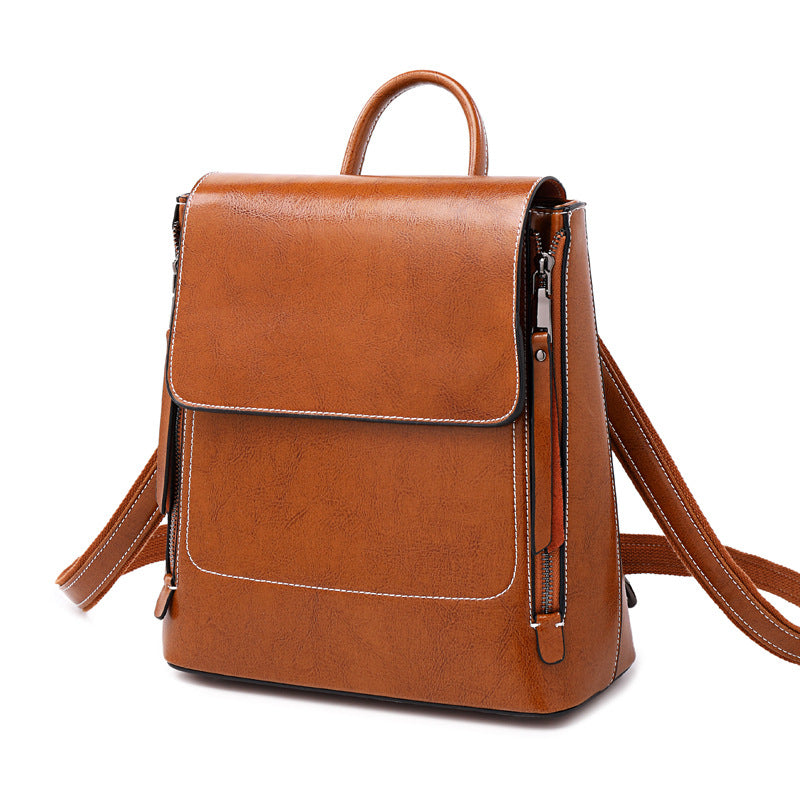 Women's Genuine Leather Fashion Trend Oil Wax Backpacks