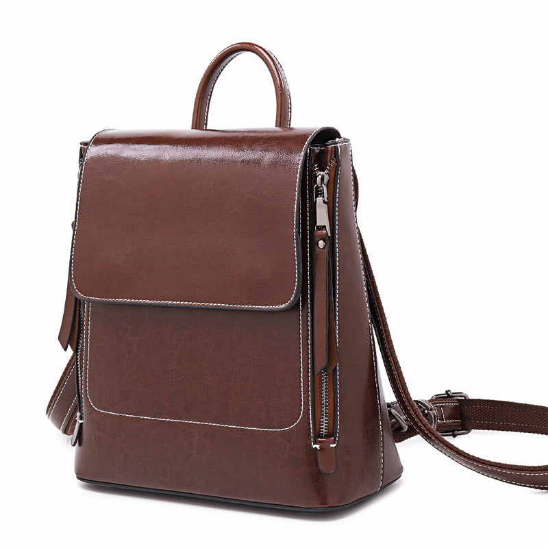 Women's Genuine Leather Fashion Trend Oil Wax Backpacks