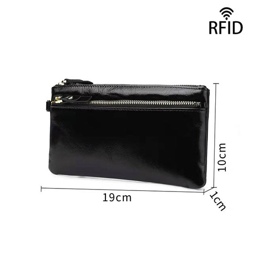 Fashion Oil Wax Leather Retro Long Ladies Wallets