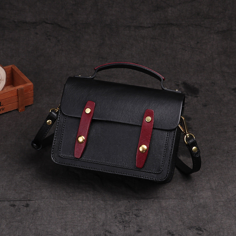Women's Tanned Leather Cowhide Retro College Cambridge Shoulder Bags