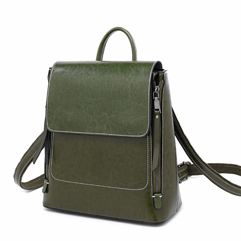 Women's Genuine Leather Fashion Trend Oil Wax Backpacks