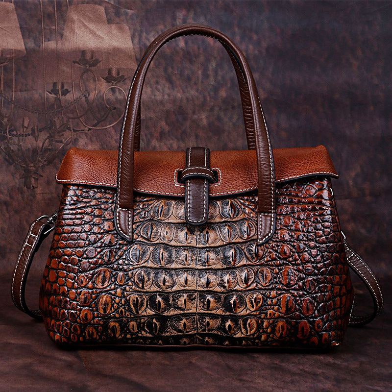 Women's First Layer Cowhide Embossed Crocodile Pattern Shoulder Bags