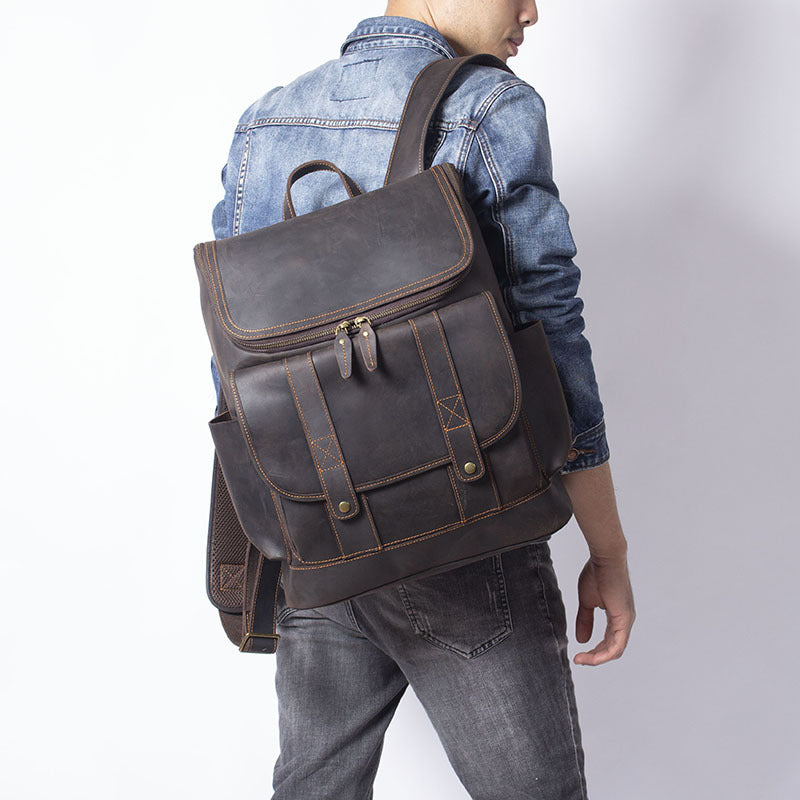 Men's Retro Large Capacity First Layer Leather Backpacks
