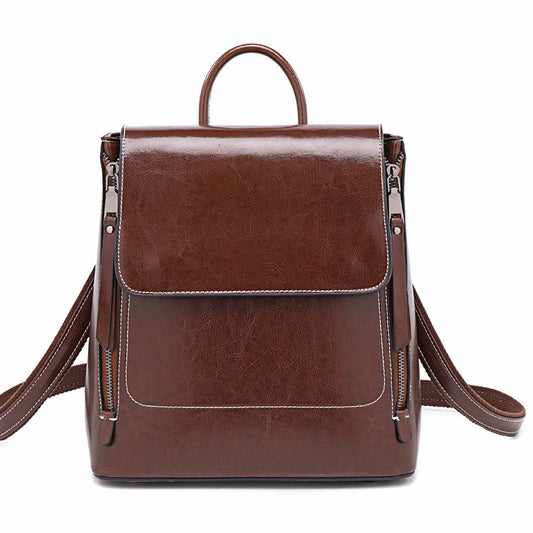 Women's Genuine Leather Fashion Trend Oil Wax Backpacks