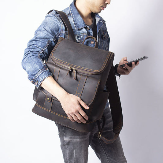 Men's Retro Large Capacity First Layer Leather Backpacks