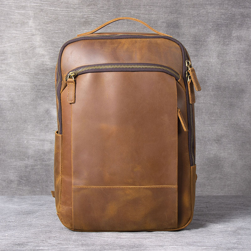 Men's Crazy Horse Leather First Layer Cowhide Backpacks