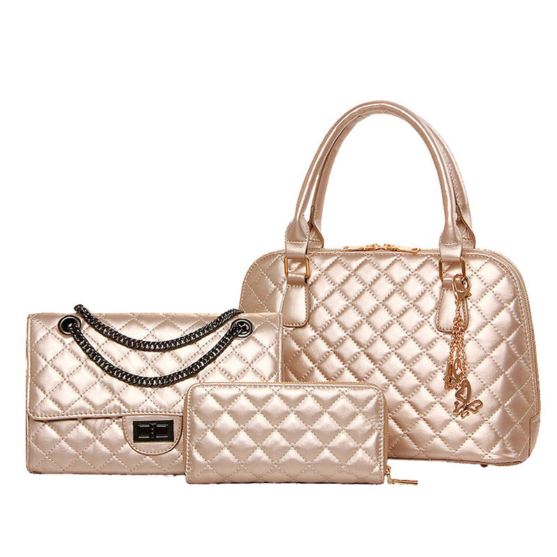 Women's Fashion Diamond Embroidery Thread Three-piece Handbags
