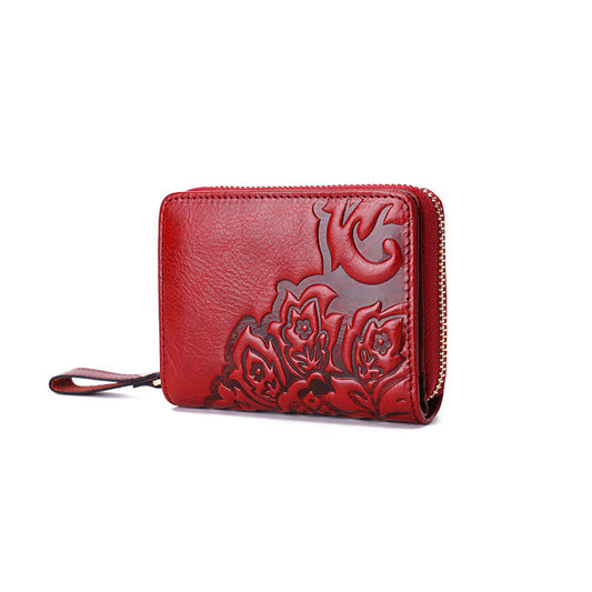 Women's First Layer Cowhide Short Multiple Slots Trendy Genuine Ladies Wallets