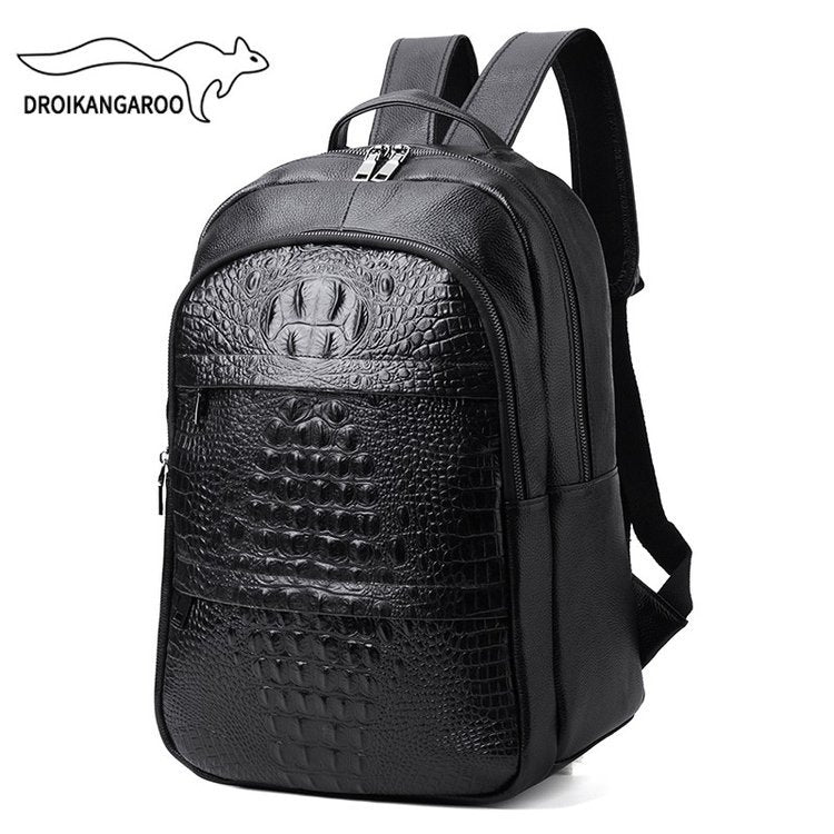 Men's Korean Fashion Genuine Leather Crocodile Pattern Backpacks