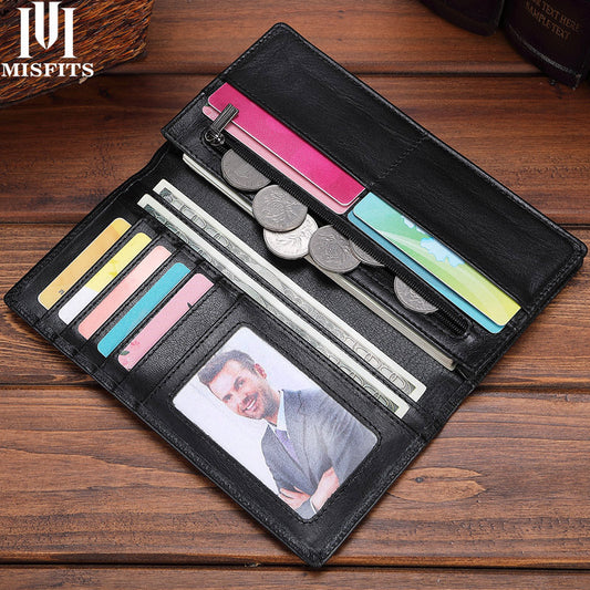 Men's Long Genuine Leather Vintage First Layer Cowhide Multiple Men's Wallets
