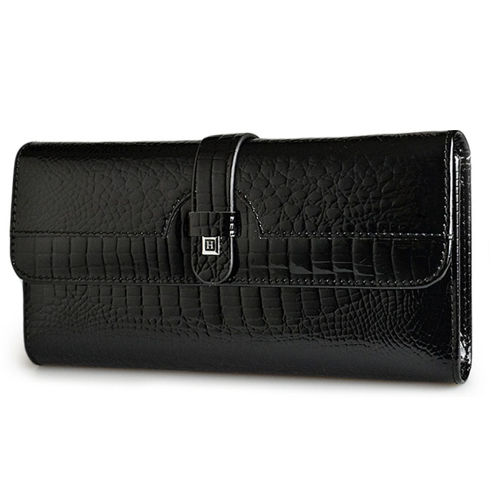 Women's Leather Snap Button Patent Crocodile Pattern Multi Ladies Wallets