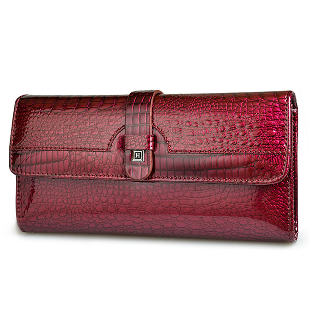 Women's Leather Snap Button Patent Crocodile Pattern Multi Ladies Wallets