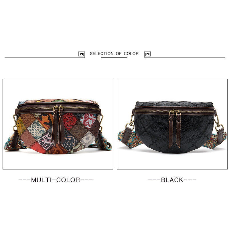 Women's High-grade Stitching Color Portable Shell Cowhide Shoulder Bags
