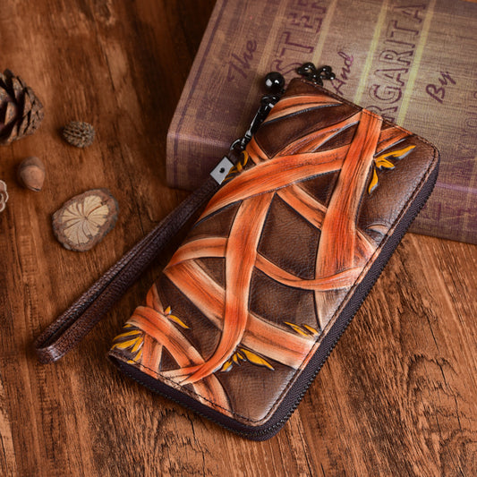 Source Fashion Embossing First Layer Cowhide Retro Ladies Wallets