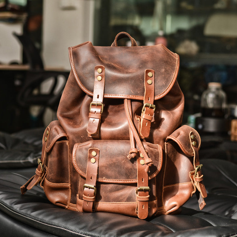 Men's Genuine Leather Leisure Large Capacity Hiking Backpacks
