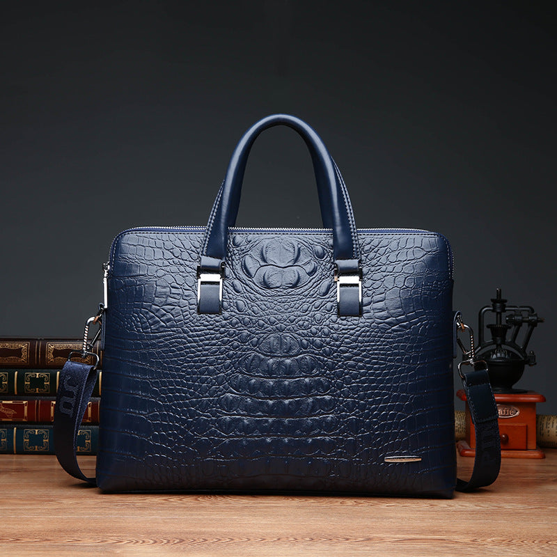 Men's Double Pull Fashion Crocodile Pattern Business Men's Handbags