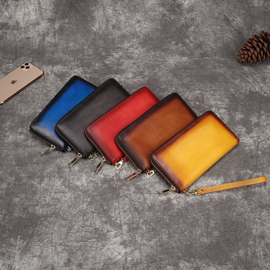 Women's Cowhide Zip Long Genuine Leather Large Ladies Wallets