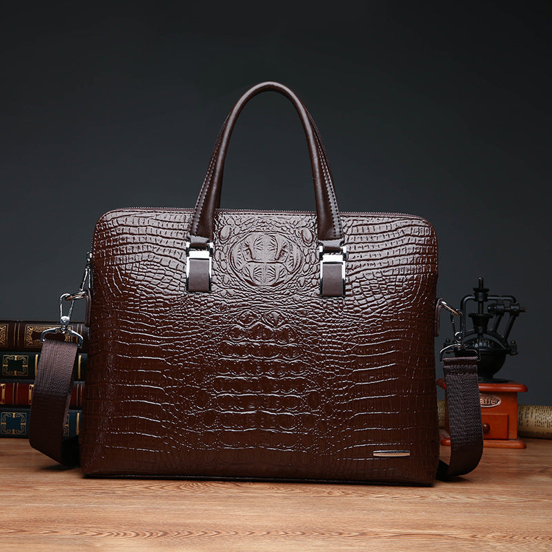 Men's Double Pull Fashion Crocodile Pattern Business Men's Handbags