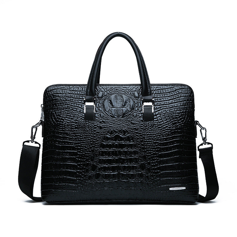 Men's Double Pull Fashion Crocodile Pattern Business Men's Handbags