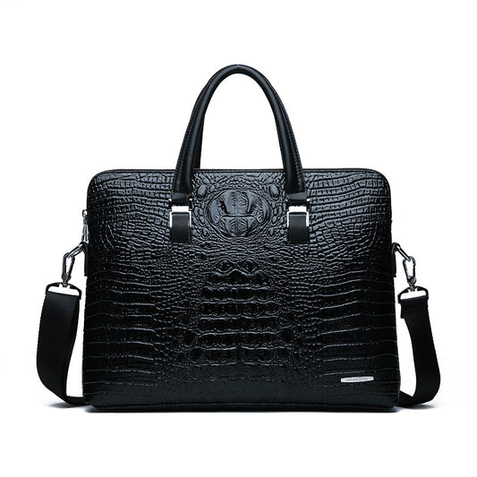 Men's Double Pull Fashion Crocodile Pattern Business Men's Handbags